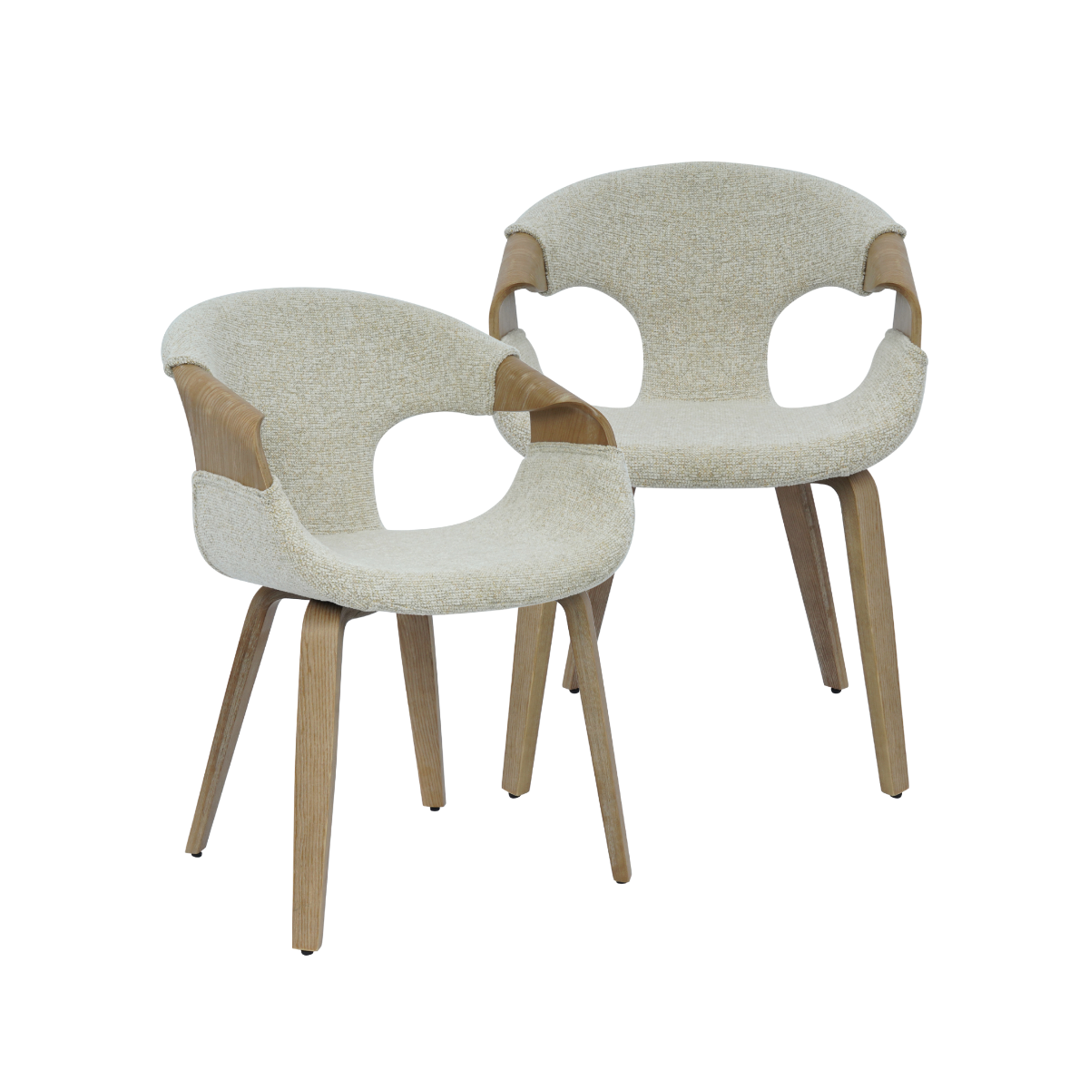 Chaise arrondie en bois de sapin et tissu écru Miriya (lot de 2)