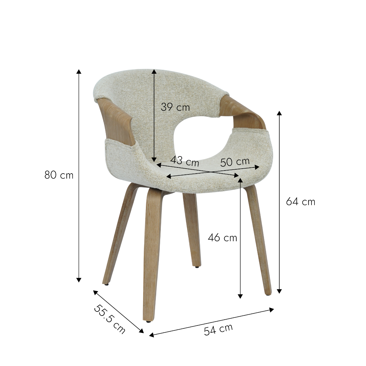 Chaise arrondie en bois de sapin et tissu écru Miriya (lot de 2)