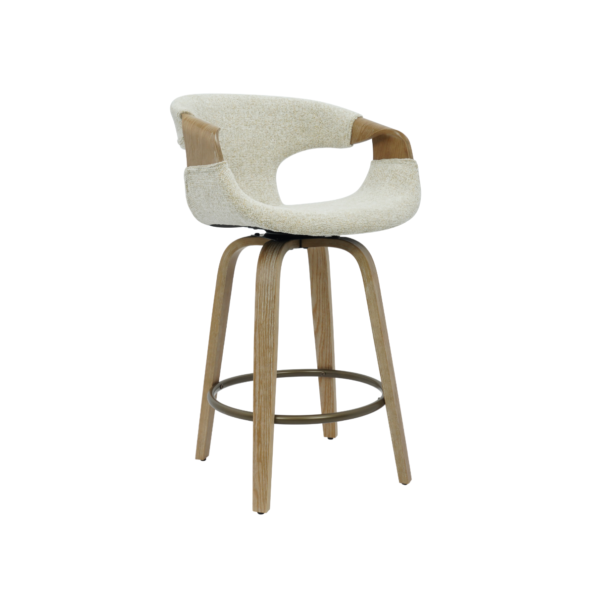 Tabouret de bar en bois de sapin et tissu écru Miriya (lot de 2)