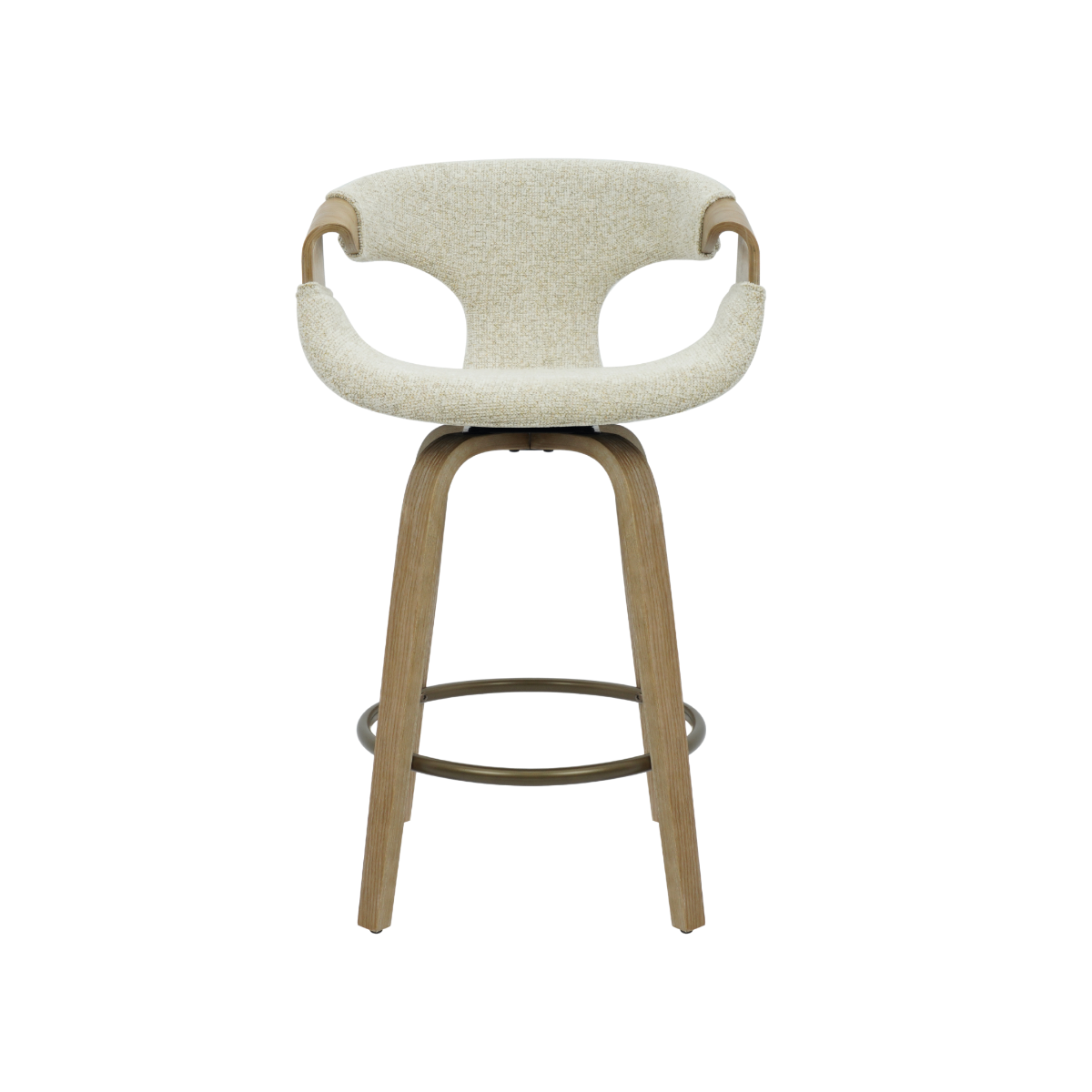 Tabouret de bar en bois de sapin et tissu écru Miriya (lot de 2)