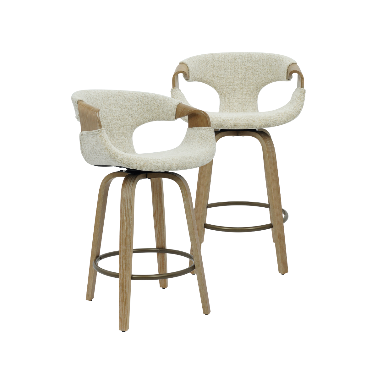 Tabouret de bar en bois de sapin et tissu écru Miriya (lot de 2)