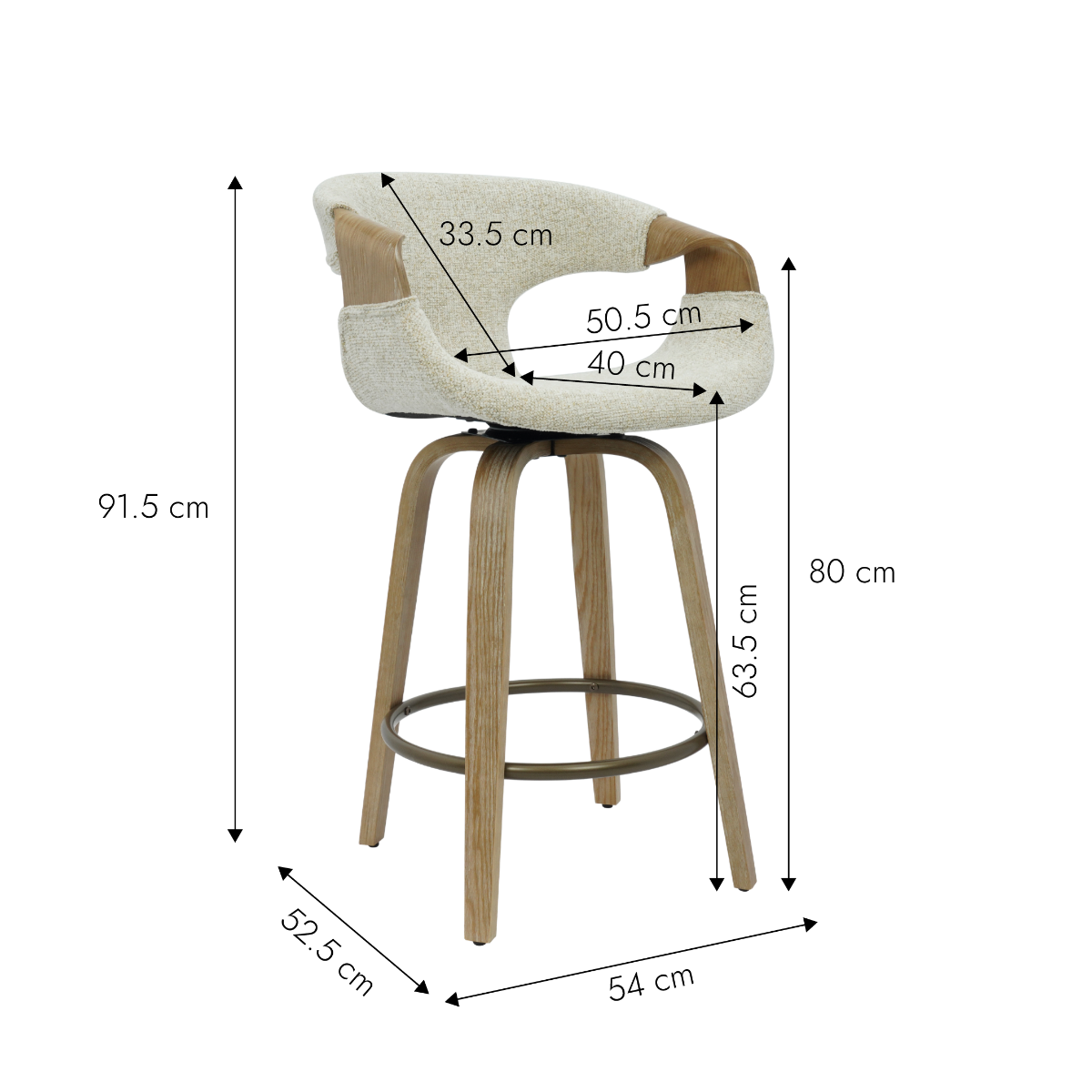 Tabouret de bar en bois de sapin et tissu écru Miriya (lot de 2)