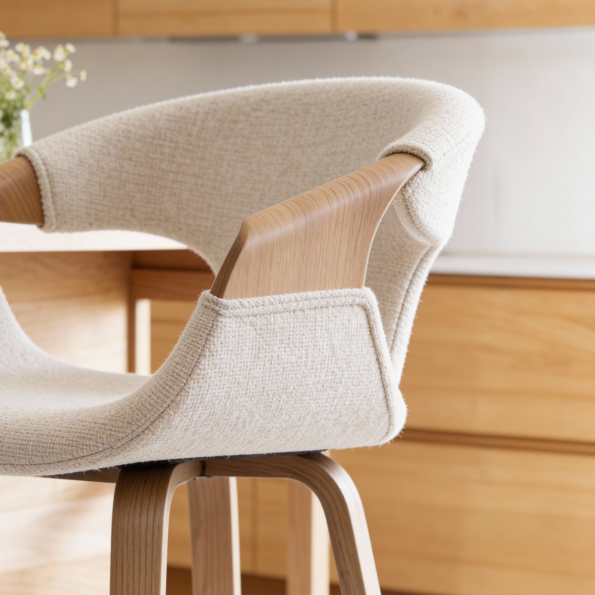 Tabouret de bar en bois de sapin et tissu écru Miriya (lot de 2)