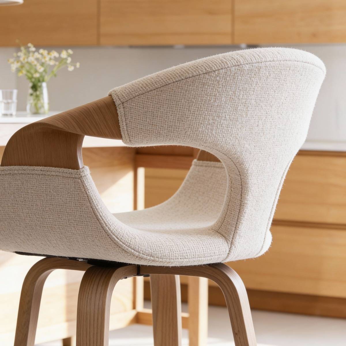 Tabouret de bar en bois de sapin et tissu écru Miriya (lot de 2)