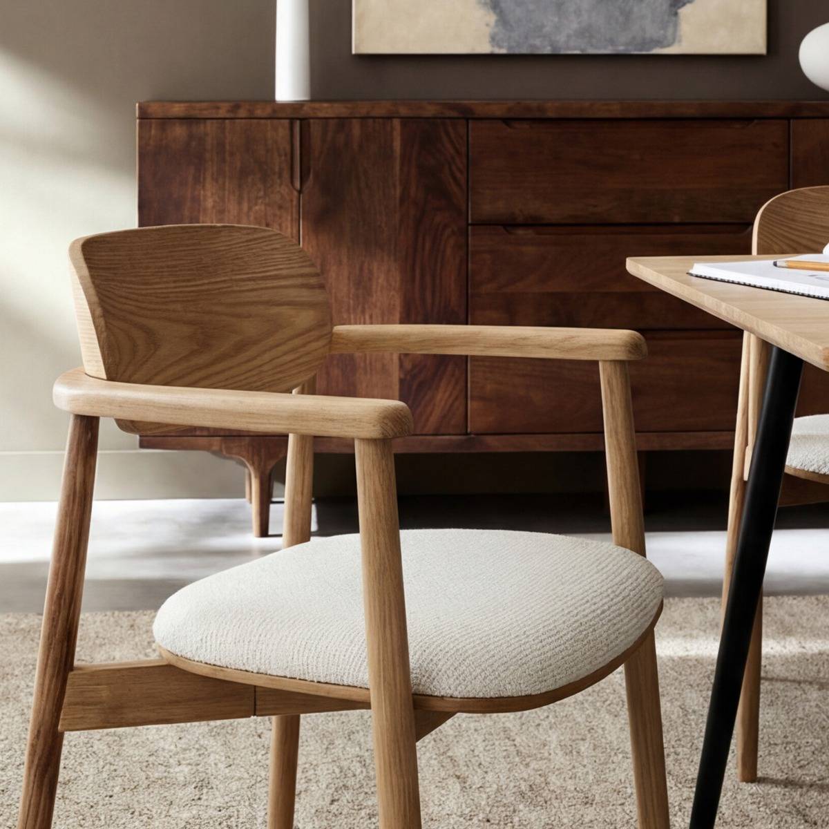 Chaise en bois de sapin et tissu écru Olia (lot de 2)