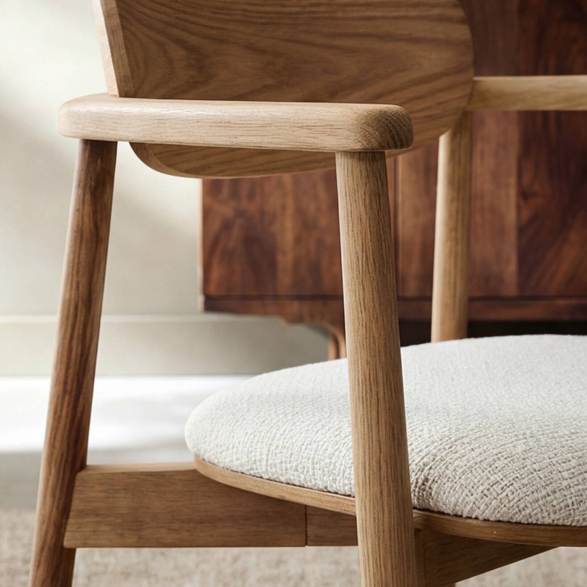 Chaise en bois de sapin et tissu écru Olia (lot de 2)