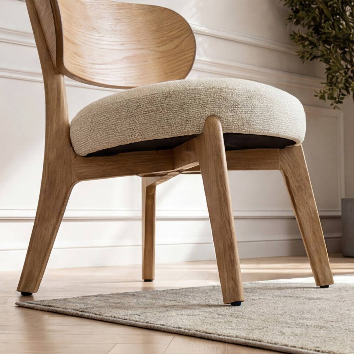 Fauteuil en bois de sapin et tissu écru Serelia