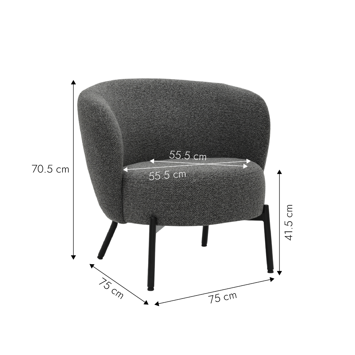 Fauteuil en tissu gris anthracite et pieds en métal Erya