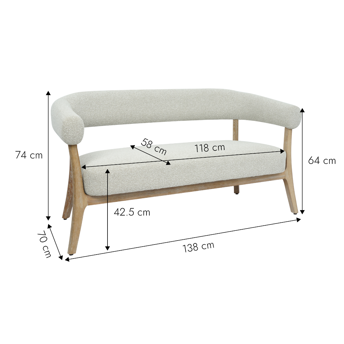 Banc d'entrée en bois et tissu écru Freya