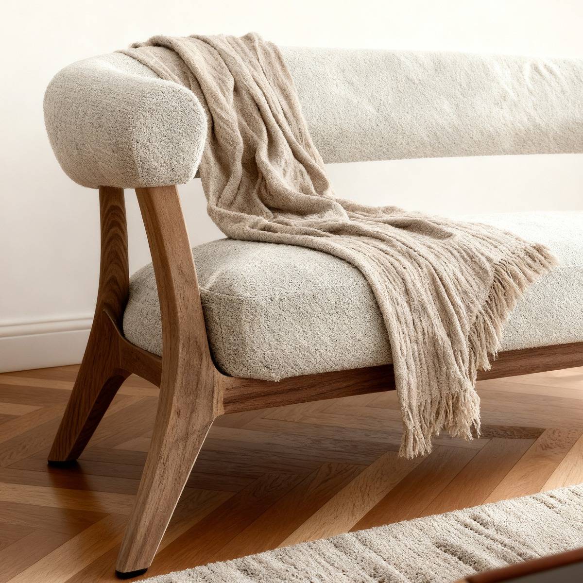 Canapé en bois et tissu écru Freya