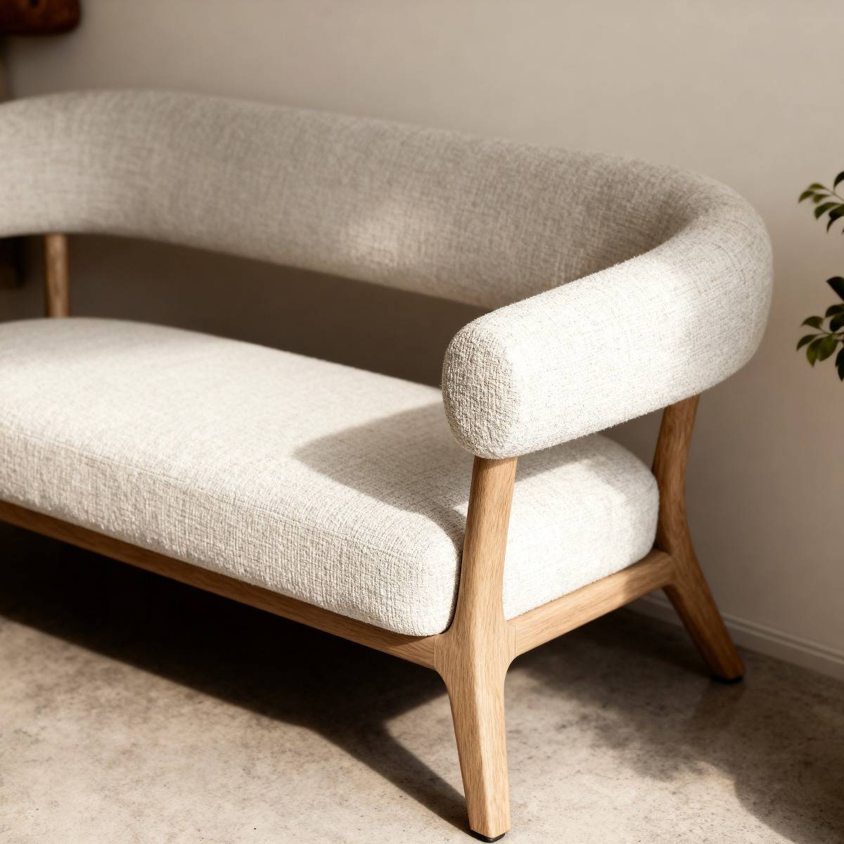 Banc d'entrée en bois et tissu écru Freya