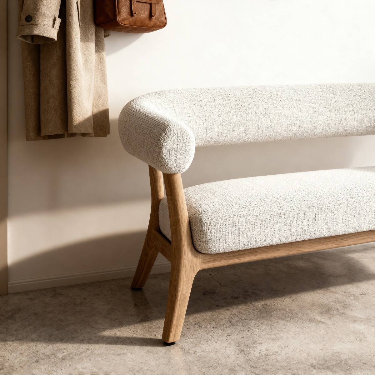 Banc d'entrée en bois et tissu écru Freya