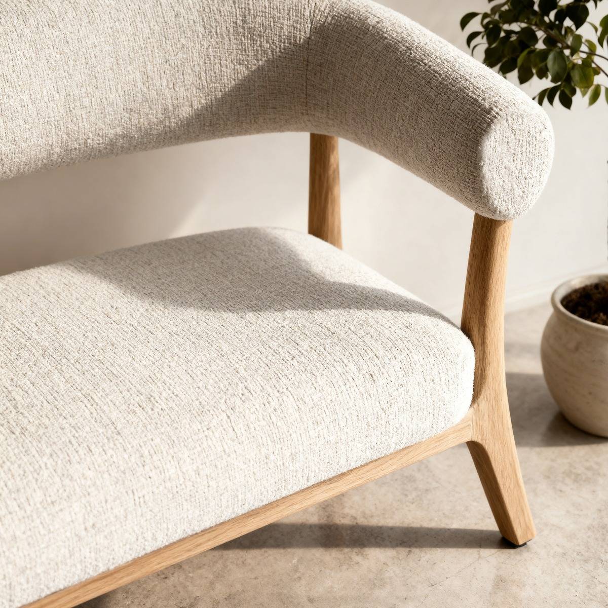 Banc d'entrée en bois et tissu écru Freya