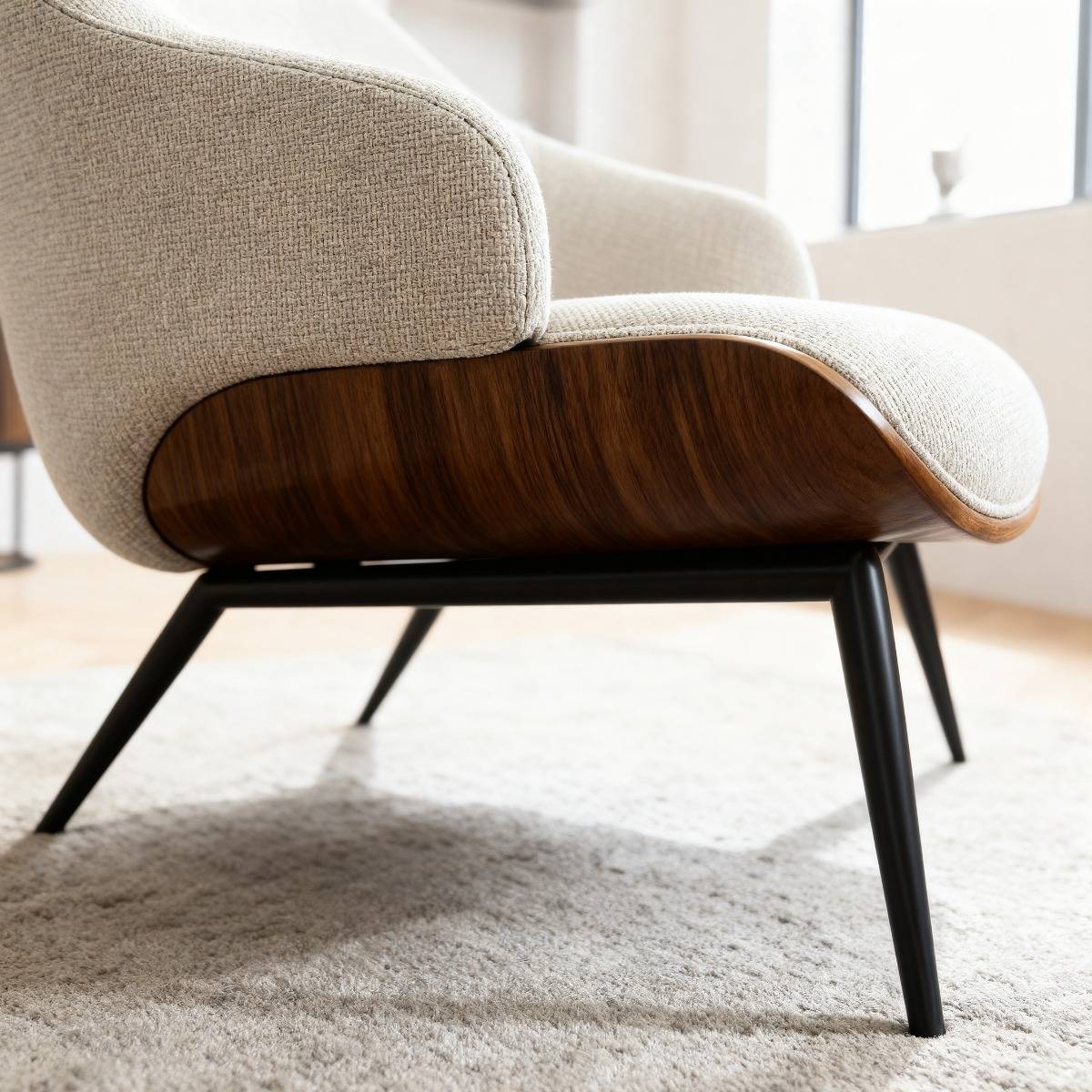 Fauteuil en bois et tissu écru Elowen