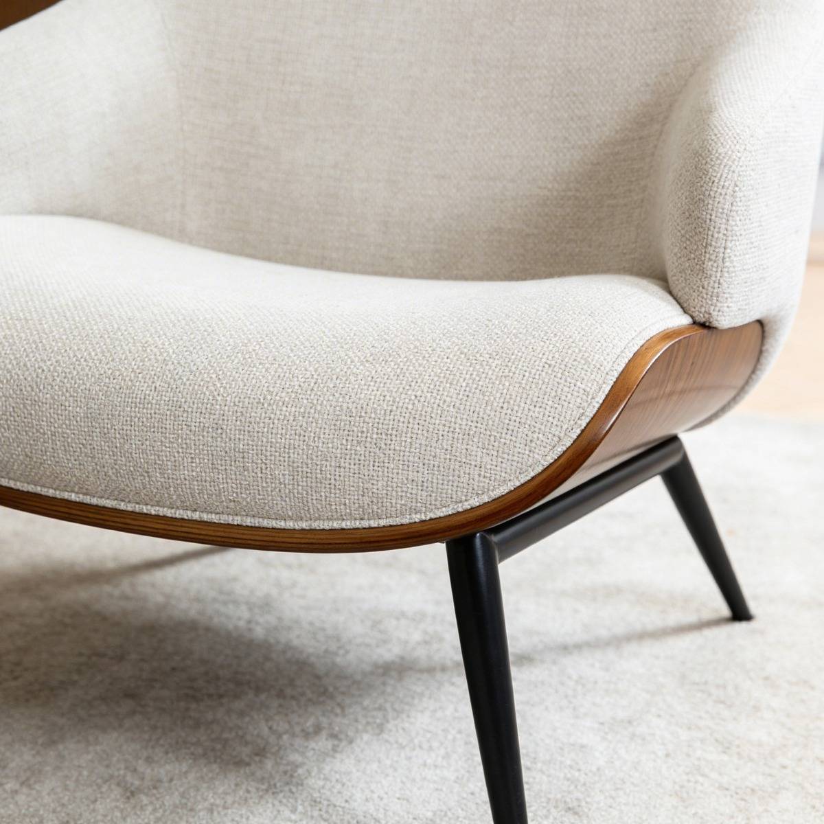 Fauteuil en bois et tissu écru Elowen