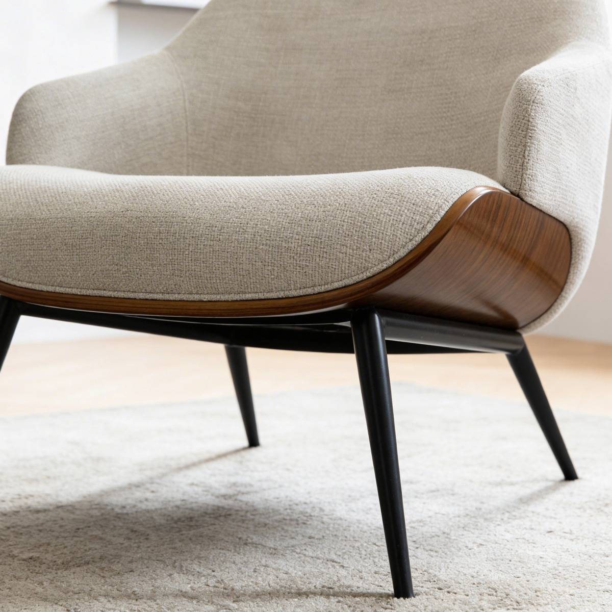 Fauteuil en bois et tissu écru Elowen