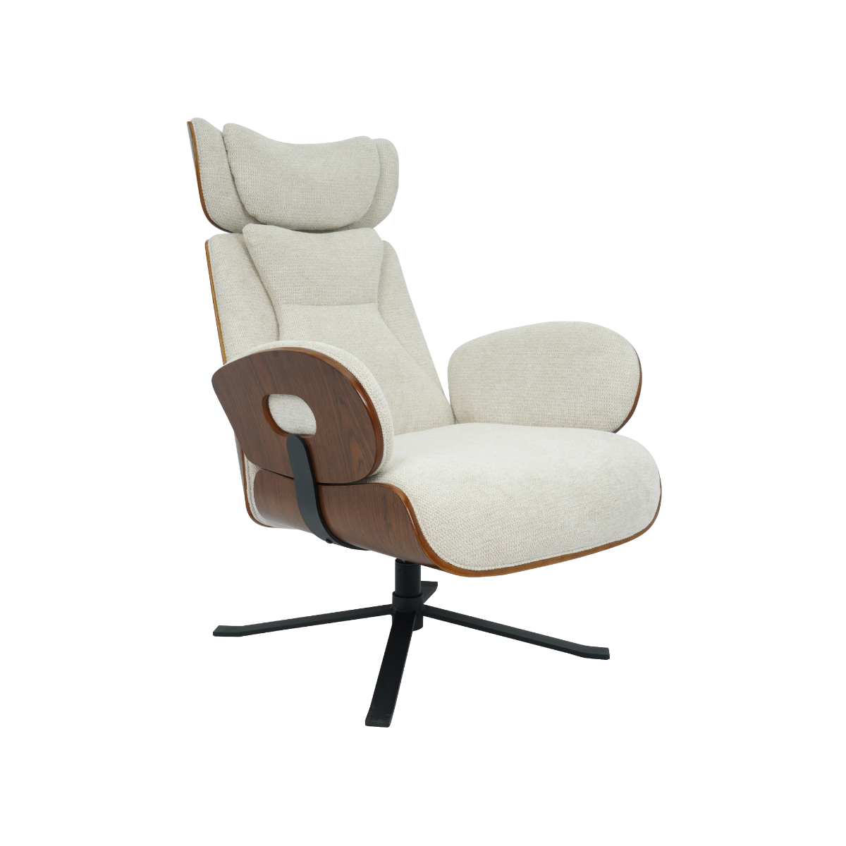 Fauteuil avec repose-pieds en tissu écru et bois foncé Elowen