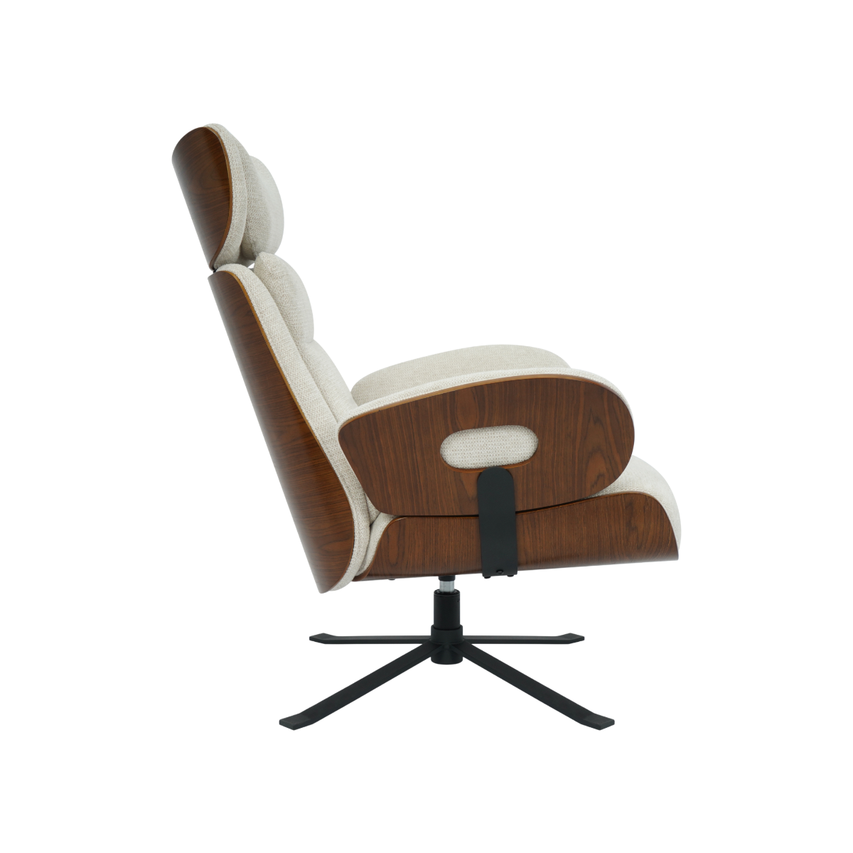 Fauteuil avec repose-pieds en tissu écru et bois foncé Elowen