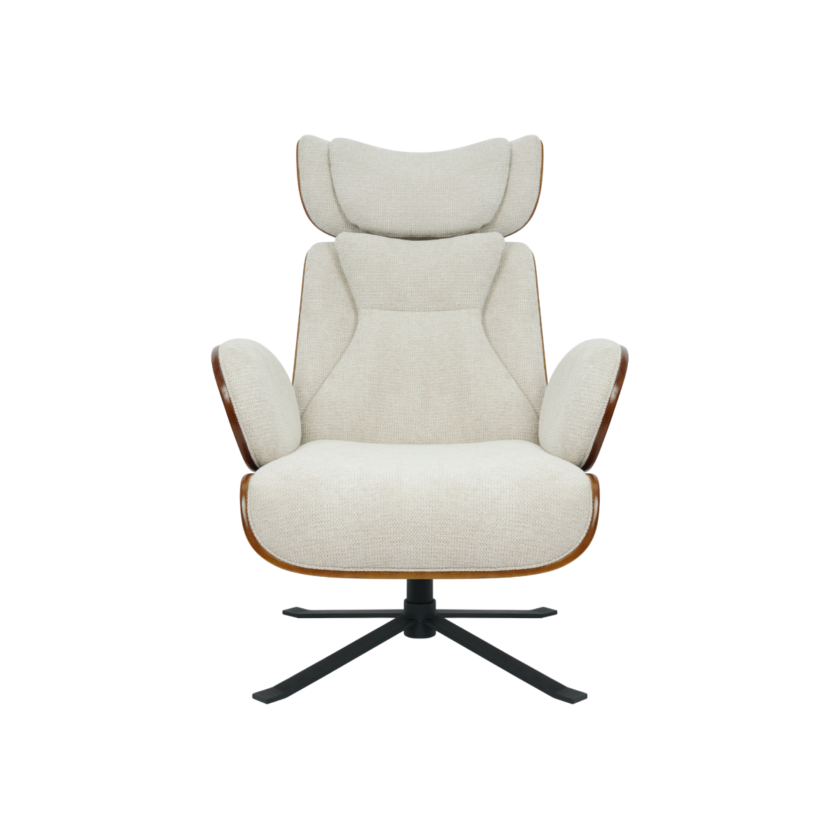 Fauteuil avec repose-pieds en tissu écru et bois foncé Elowen