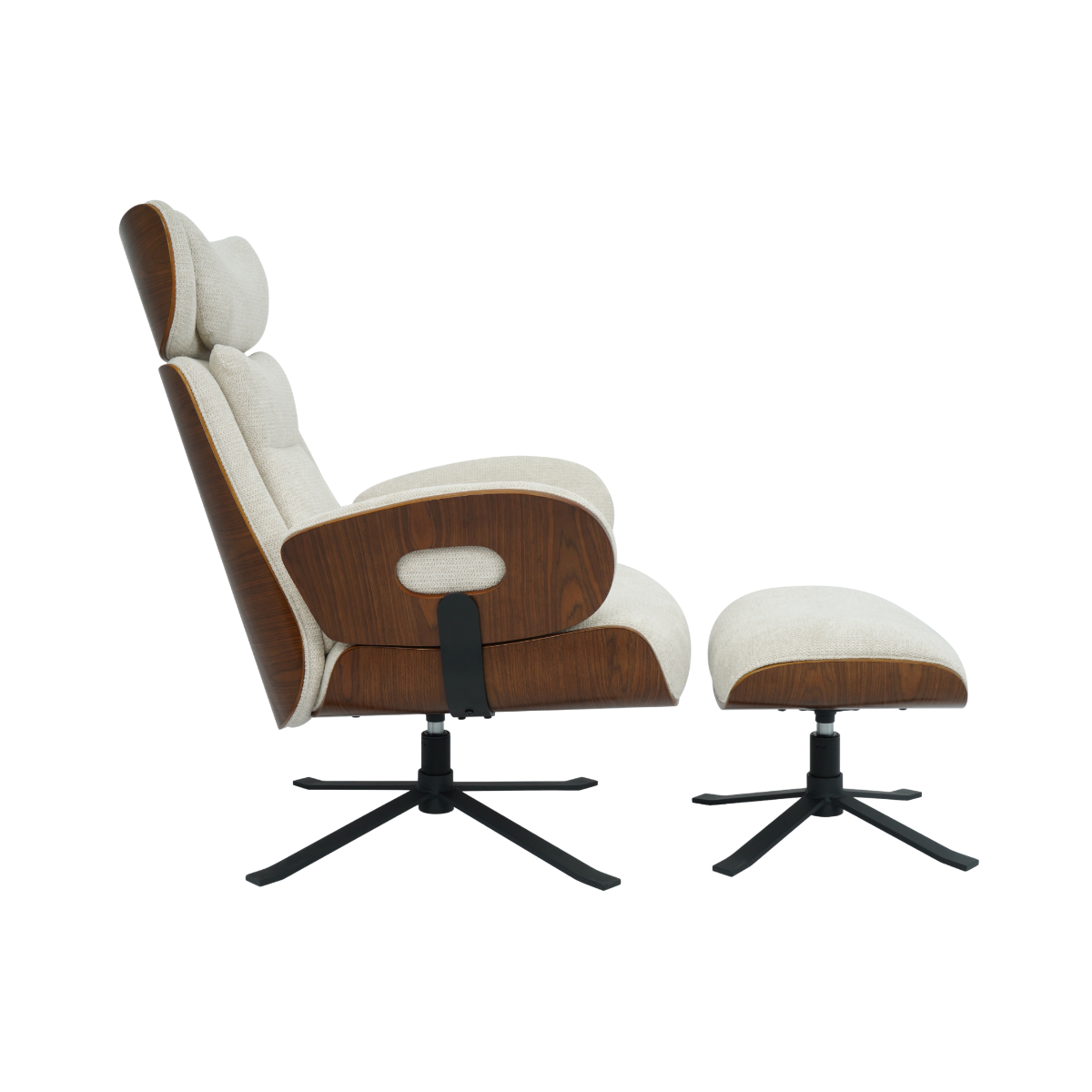 Fauteuil avec repose-pieds en tissu écru et bois foncé Elowen