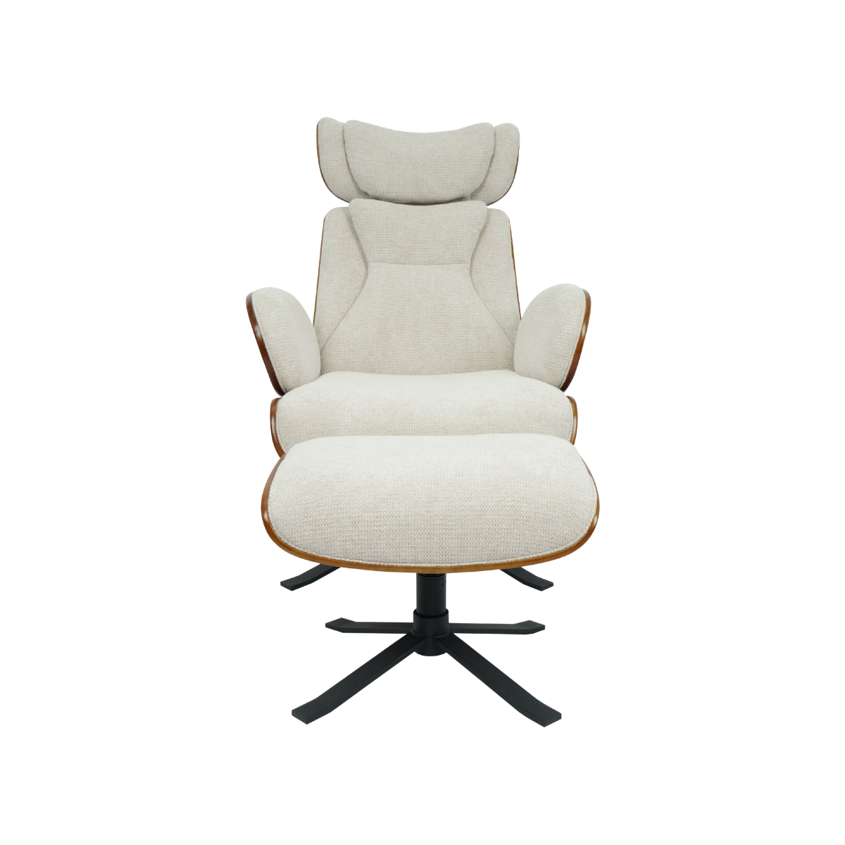 Fauteuil avec repose-pieds en tissu écru et bois foncé Elowen