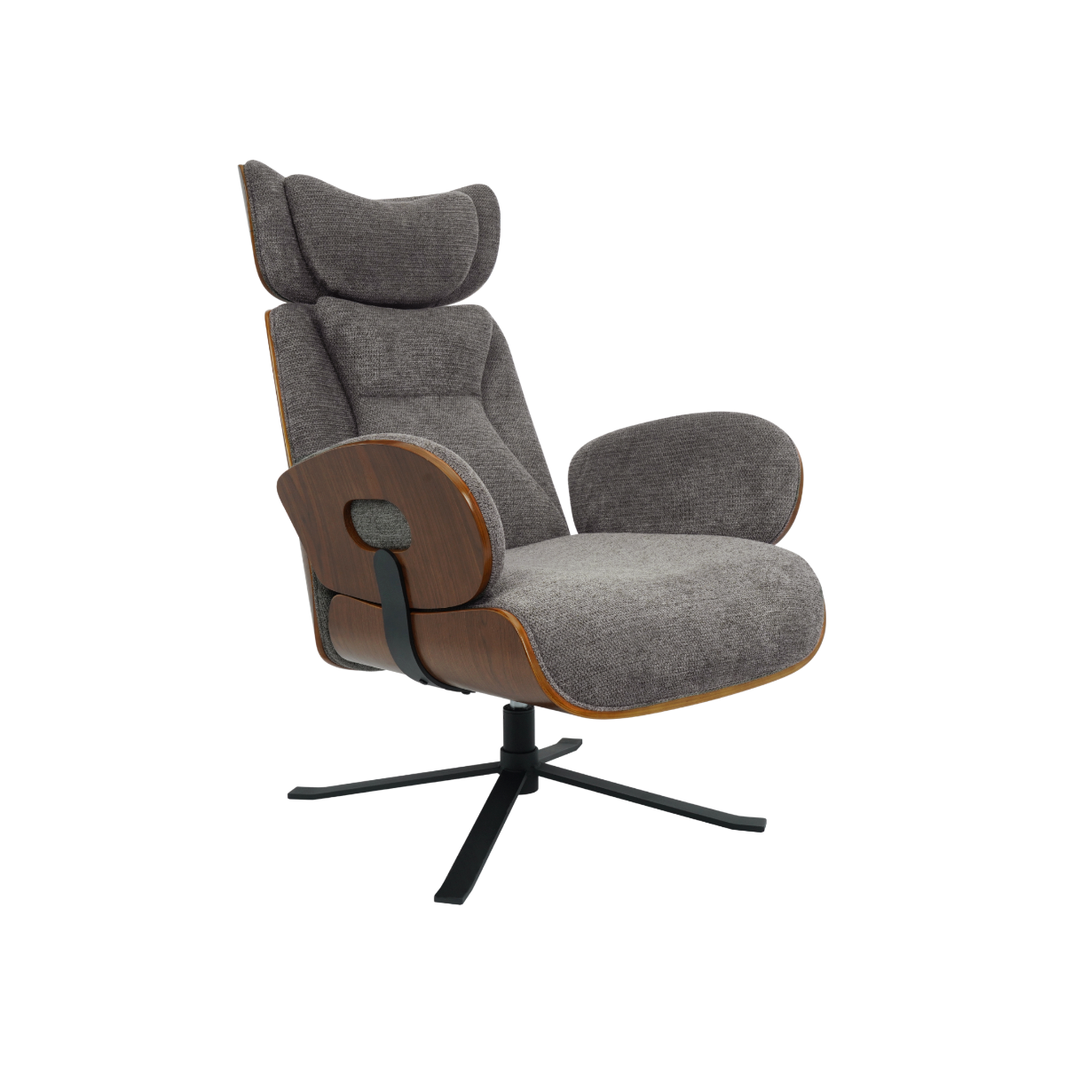 Fauteuil avec repose-pieds en tissu gris anthracite et bois foncé Elowen