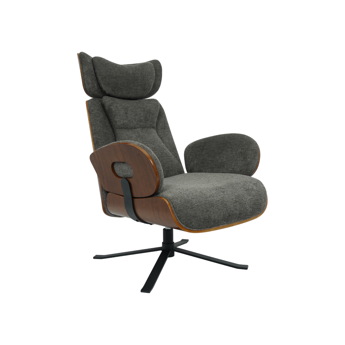 Fauteuil avec repose-pieds en tissu gris anthracite et bois foncé Elowen