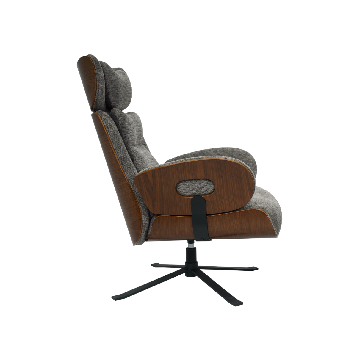 Fauteuil avec repose-pieds en tissu gris anthracite et bois foncé Elowen