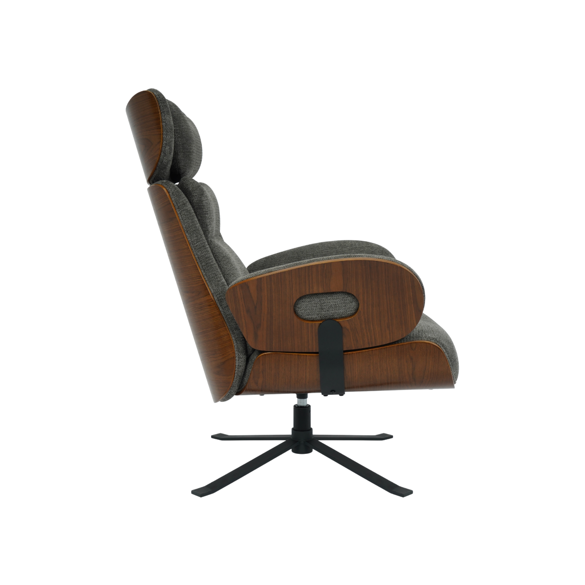 Fauteuil avec repose-pieds en tissu gris anthracite et bois foncé Elowen