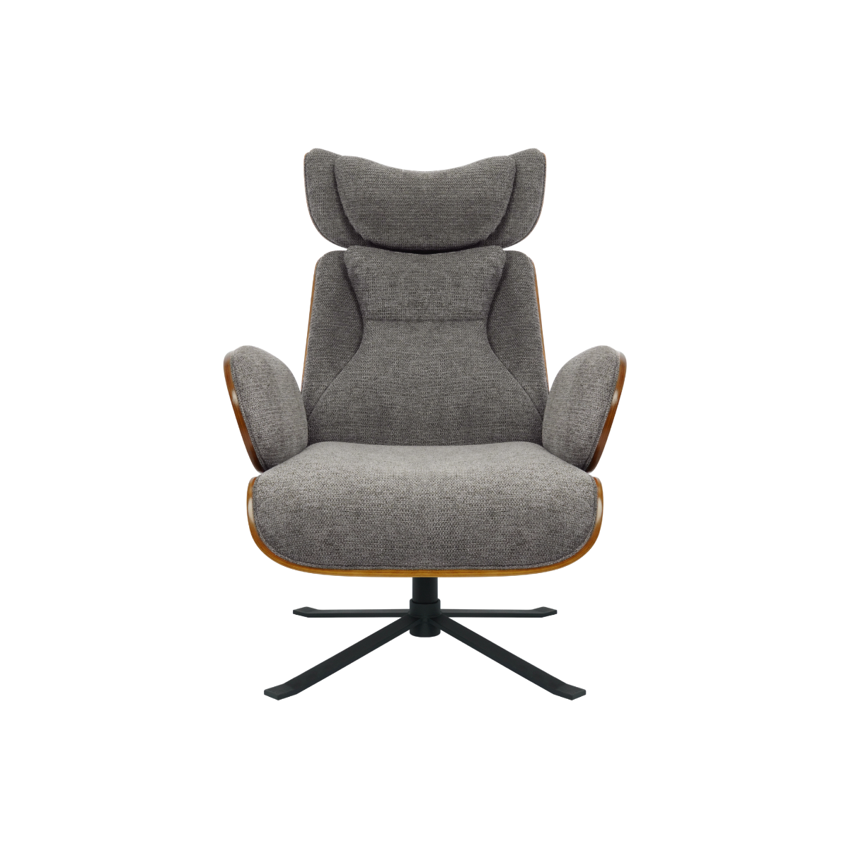 Fauteuil avec repose-pieds en tissu gris anthracite et bois foncé Elowen