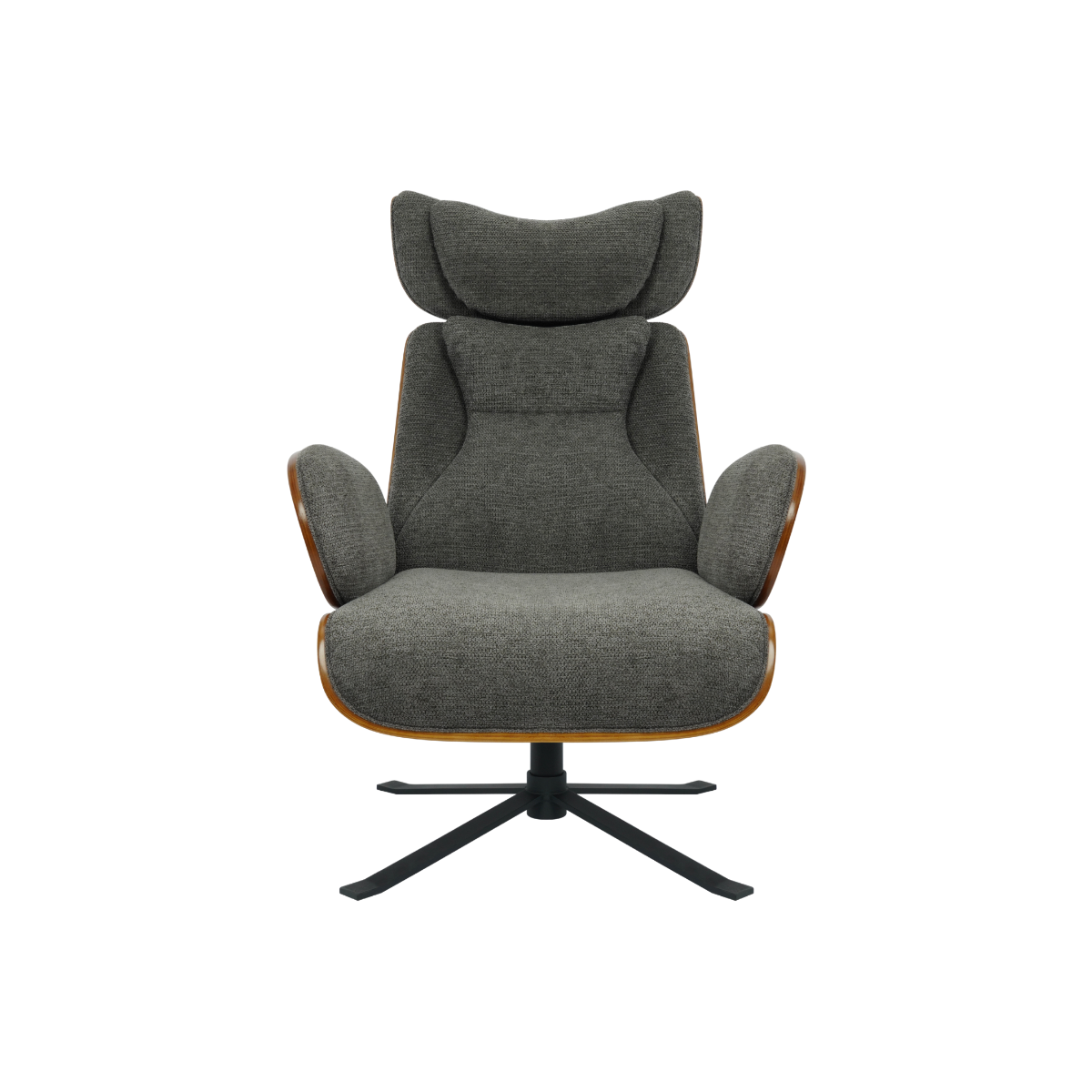 Fauteuil avec repose-pieds en tissu gris anthracite et bois foncé Elowen