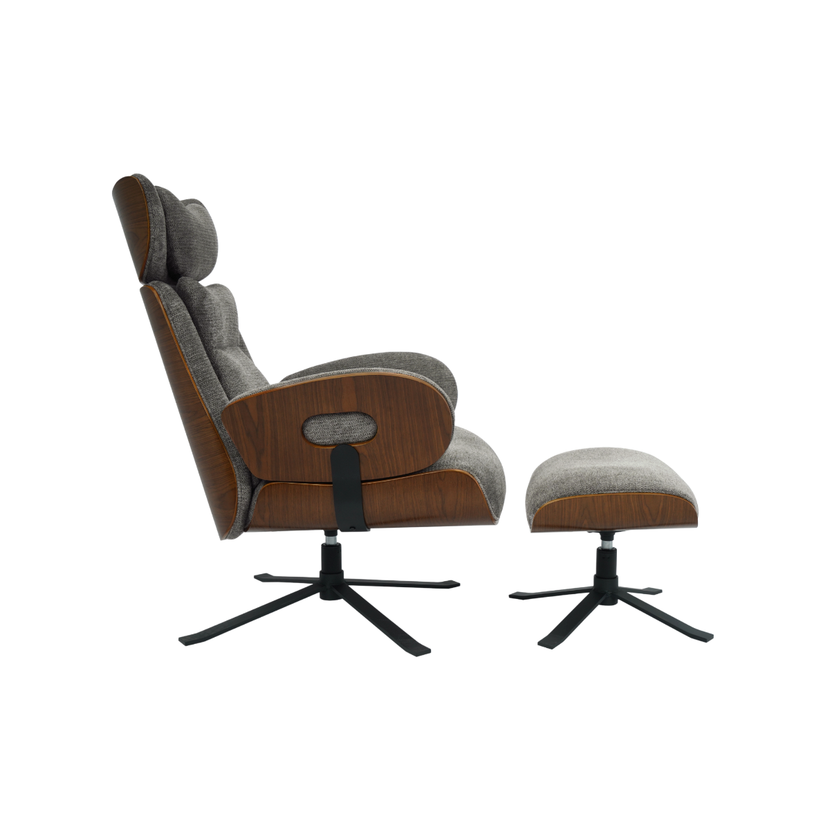 Fauteuil avec repose-pieds en tissu gris anthracite et bois foncé Elowen