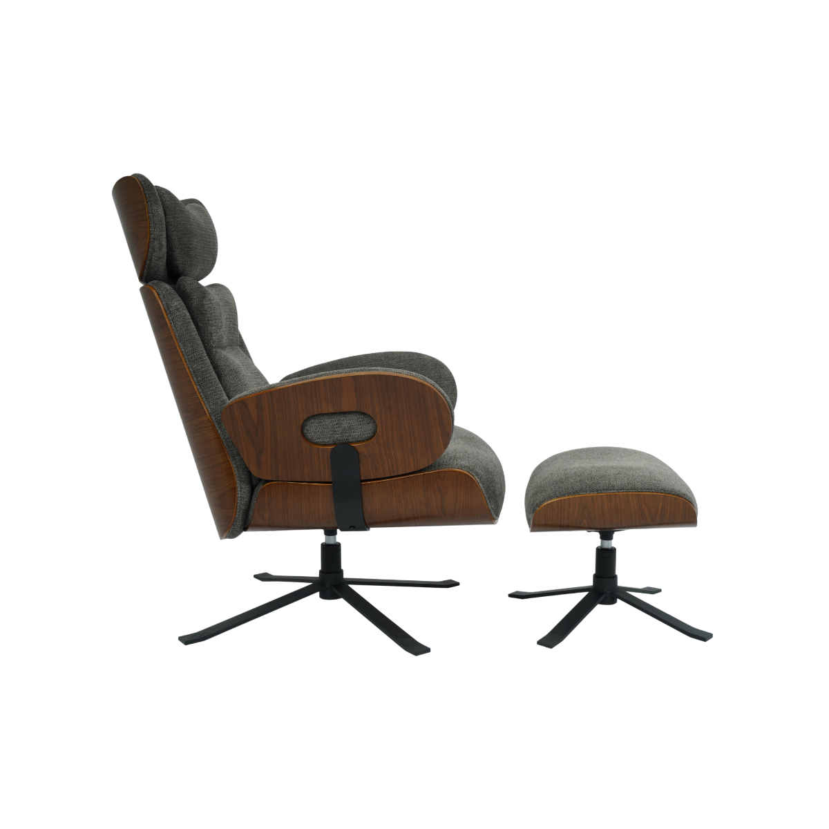 Fauteuil avec repose-pieds en tissu gris anthracite et bois foncé Elowen