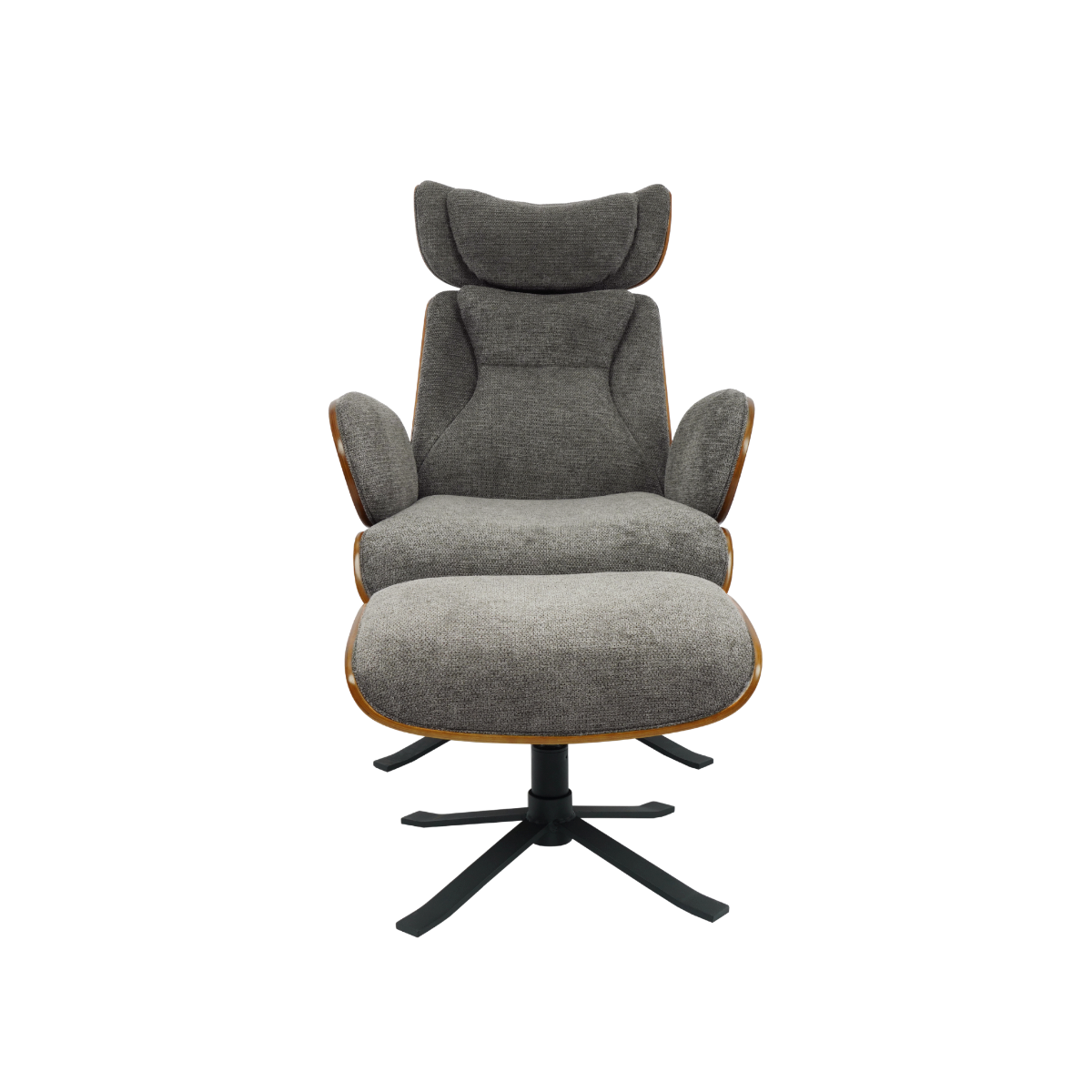 Fauteuil avec repose-pieds en tissu gris anthracite et bois foncé Elowen