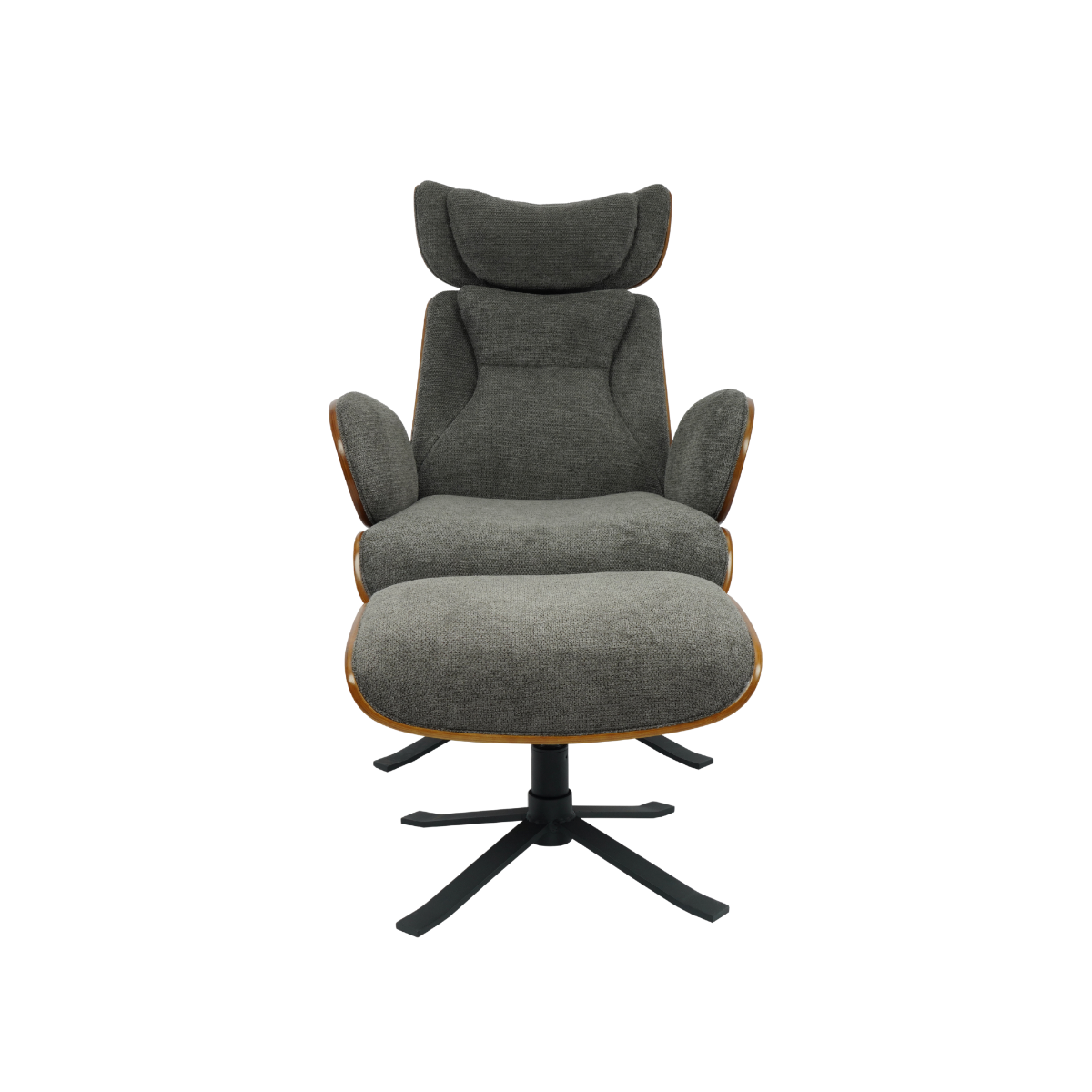 Fauteuil avec repose-pieds en tissu gris anthracite et bois foncé Elowen