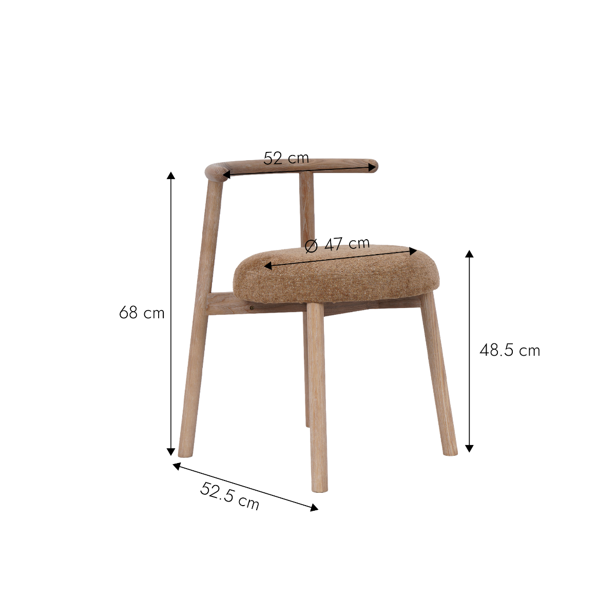 Chaise en bois et tissu camel Marie (lot de 2)