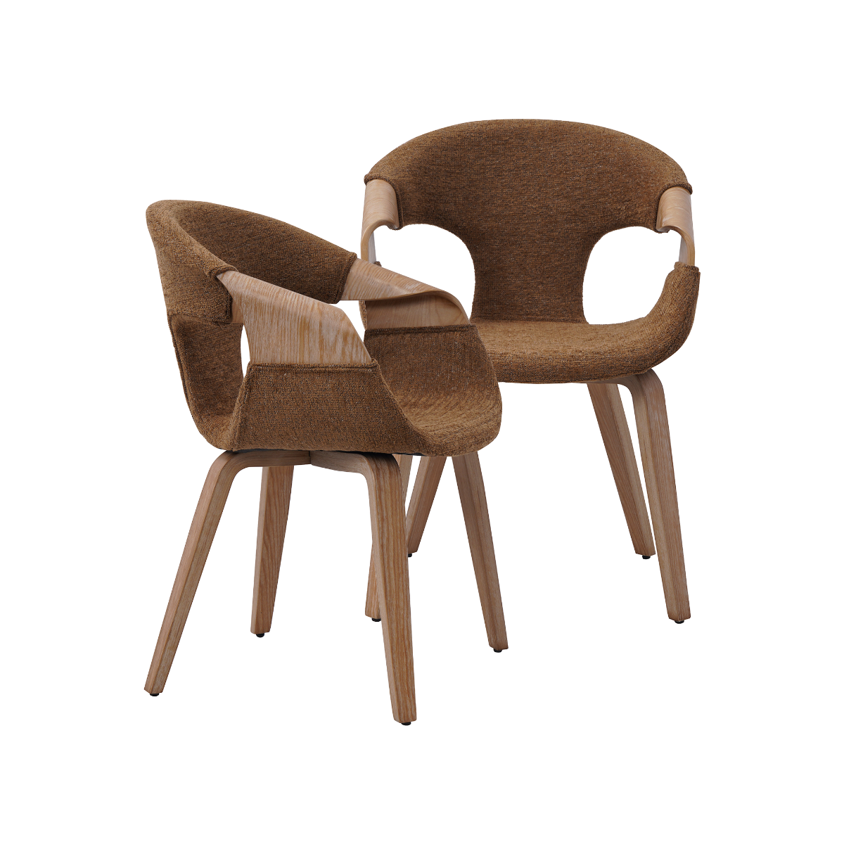 Chaise arrondie en bois de sapin et tissu marron Miriya (lot de 2)