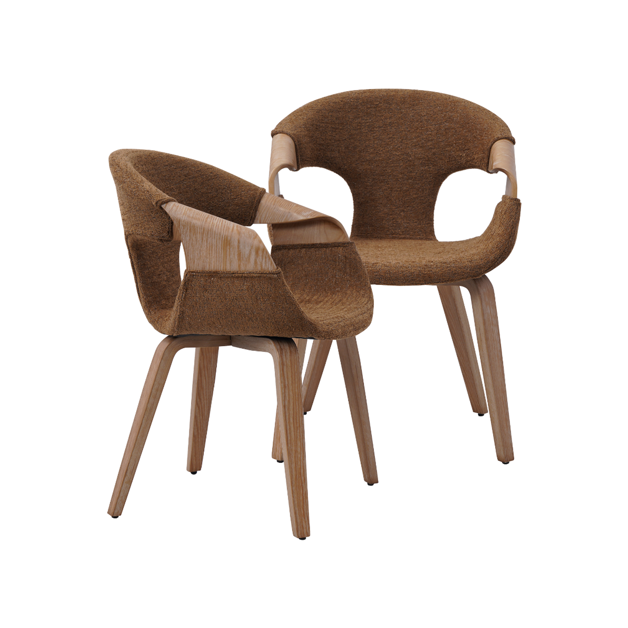 Chaise arrondie en bois de sapin et tissu marron Miriya (lot de 2)