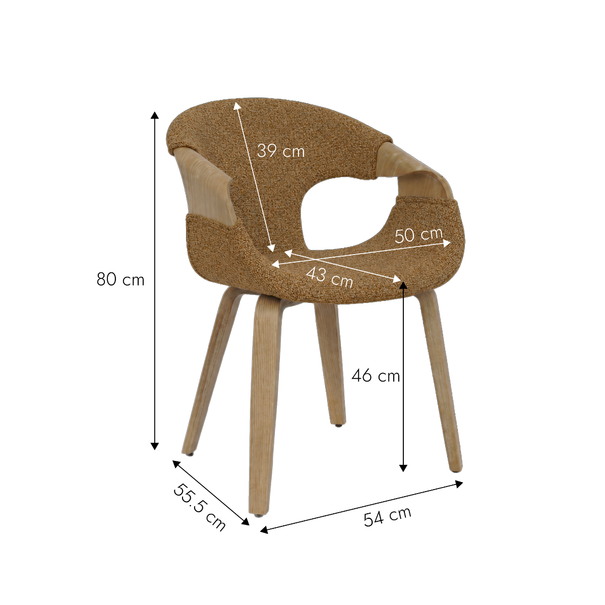 Chaise arrondie en bois de sapin et tissu marron Miriya (lot de 2)