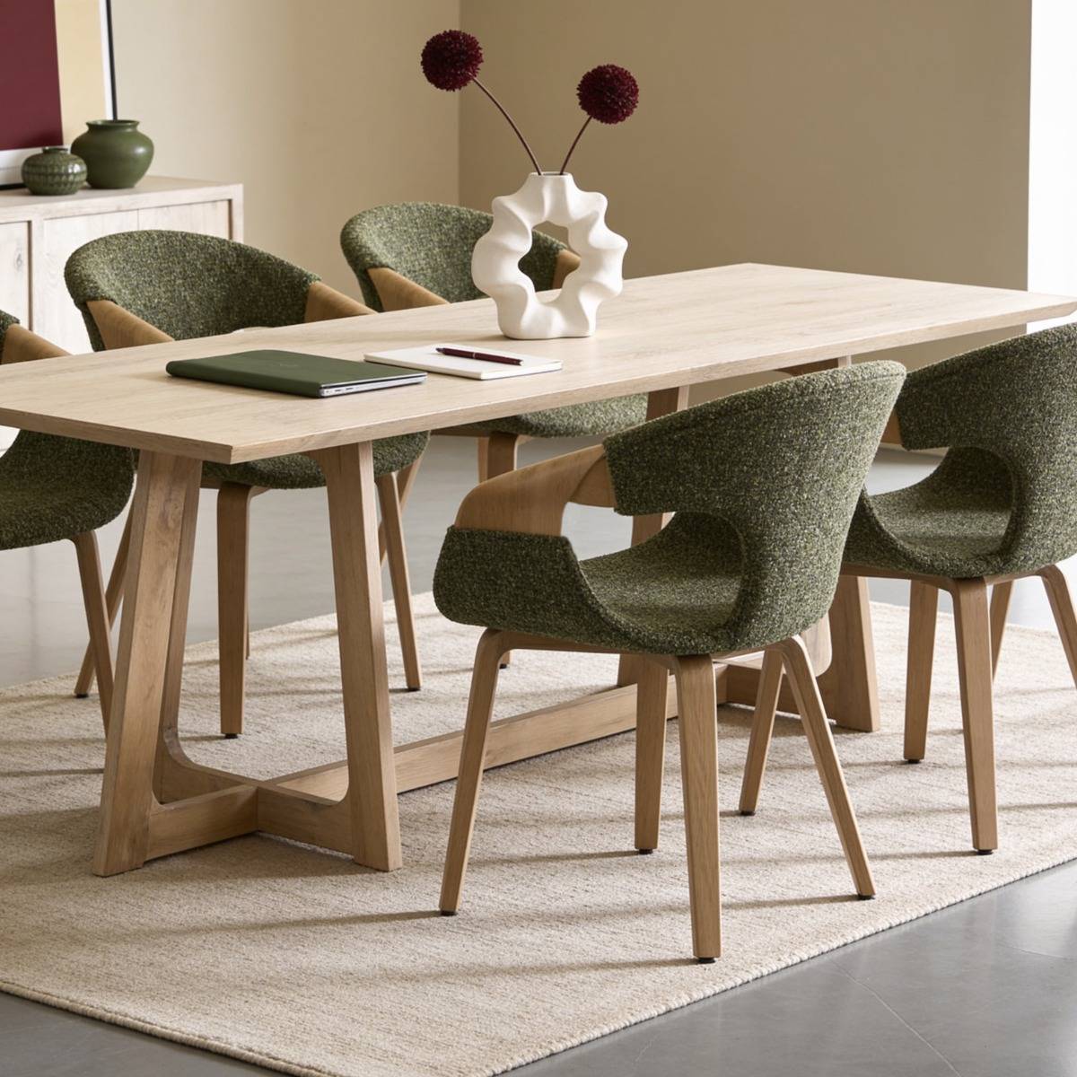 Chaise arrondie en bois de sapin et tissu vert Miriya (lot de 2)