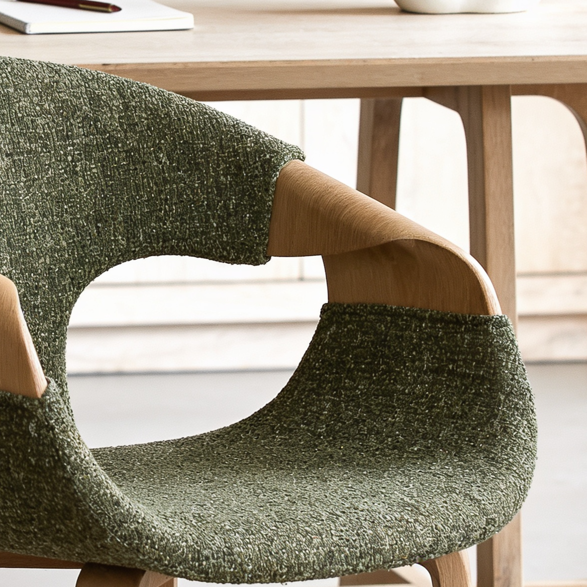 Chaise arrondie en bois de sapin et tissu vert Miriya (lot de 2)