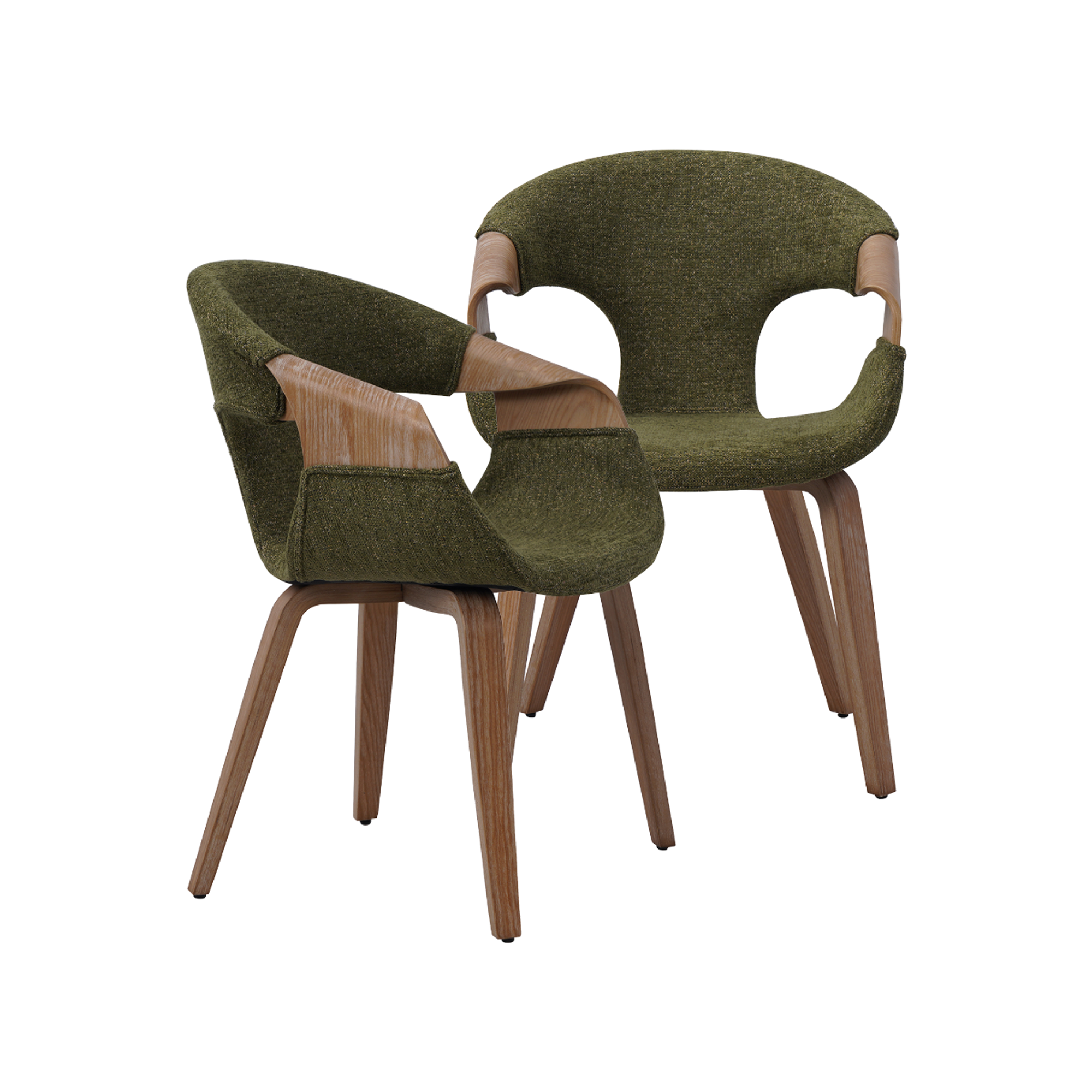 Chaise arrondie en bois de sapin et tissu vert Miriya (lot de 2)