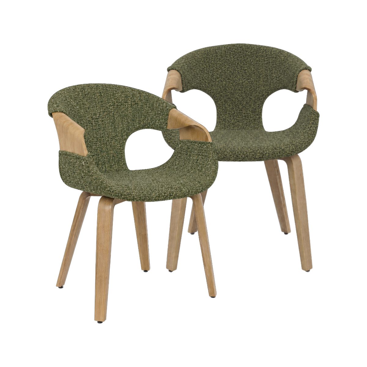 Chaise arrondie en bois de sapin et tissu vert Miriya (lot de 2)