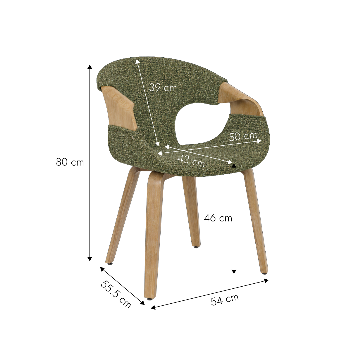 Chaise arrondie en bois de sapin et tissu vert Miriya (lot de 2)