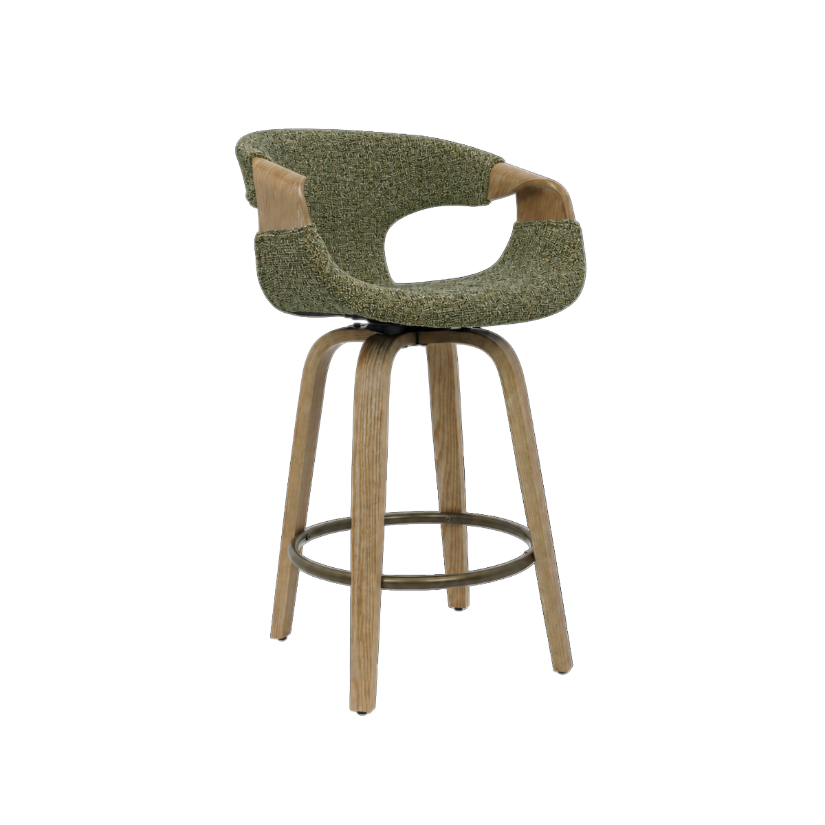 Tabouret de bar en bois de sapin et tissu vert Miriya (lot de 2)