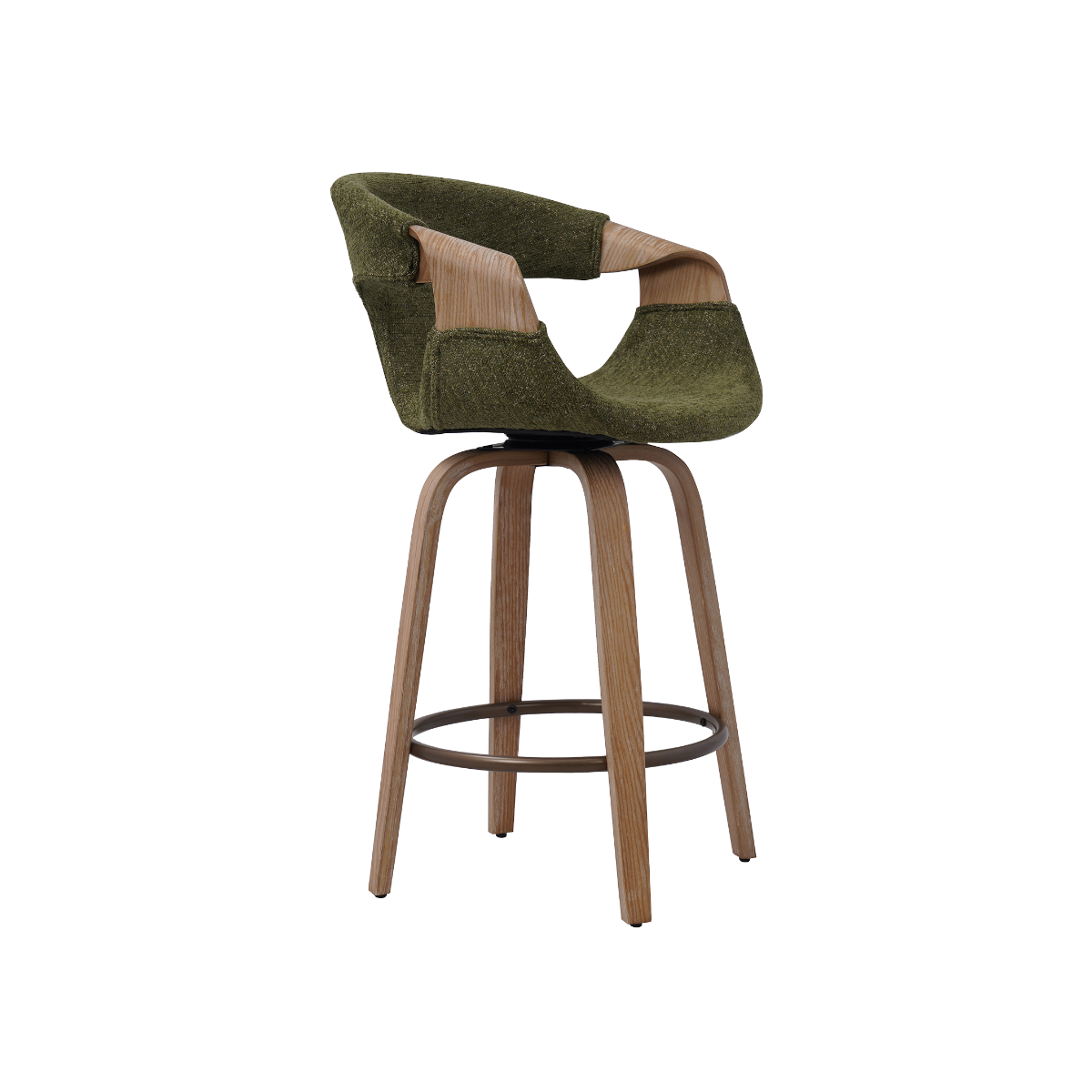 Tabouret de bar en bois de sapin et tissu vert Miriya (lot de 2)