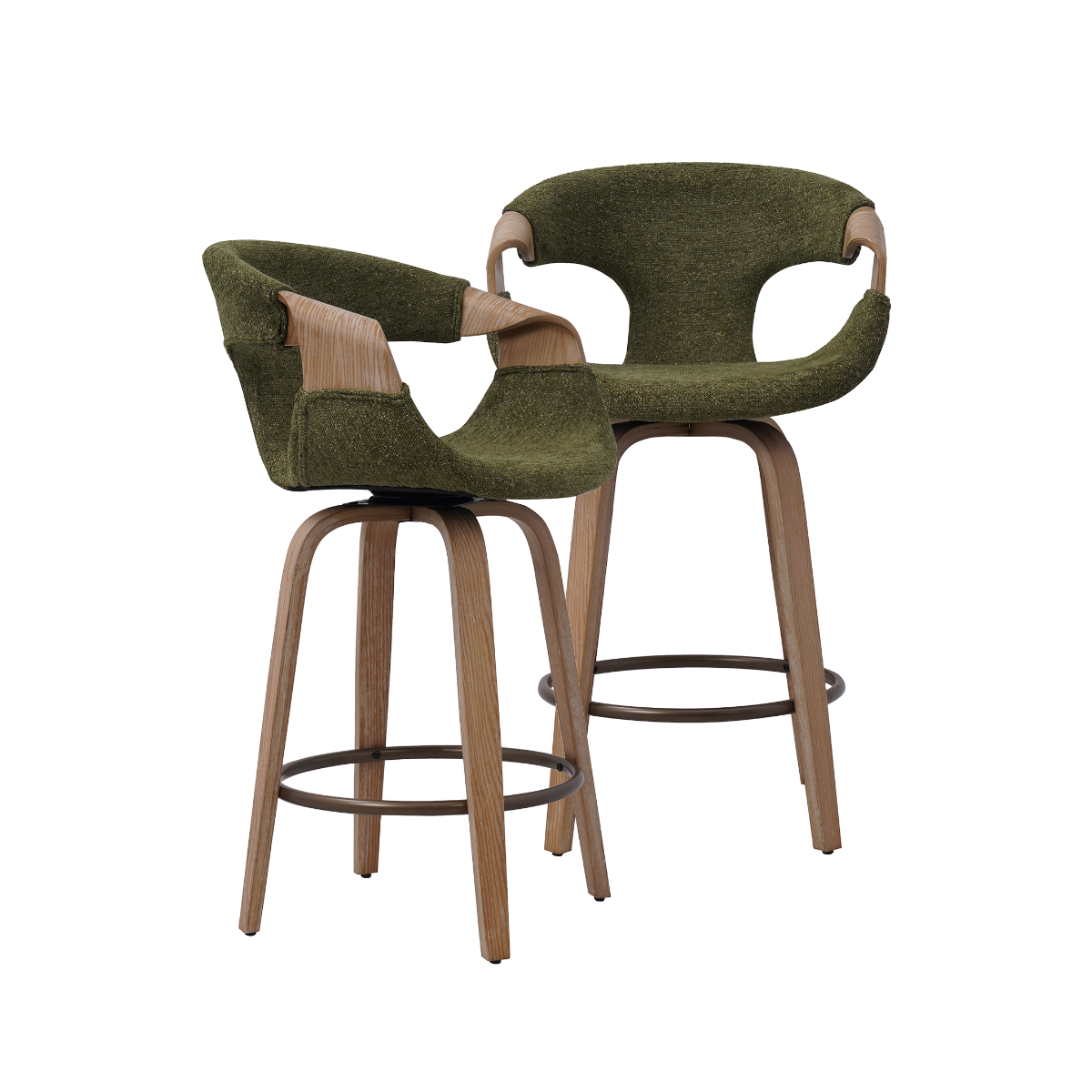 Tabouret de bar en bois de sapin et tissu vert Miriya (lot de 2)