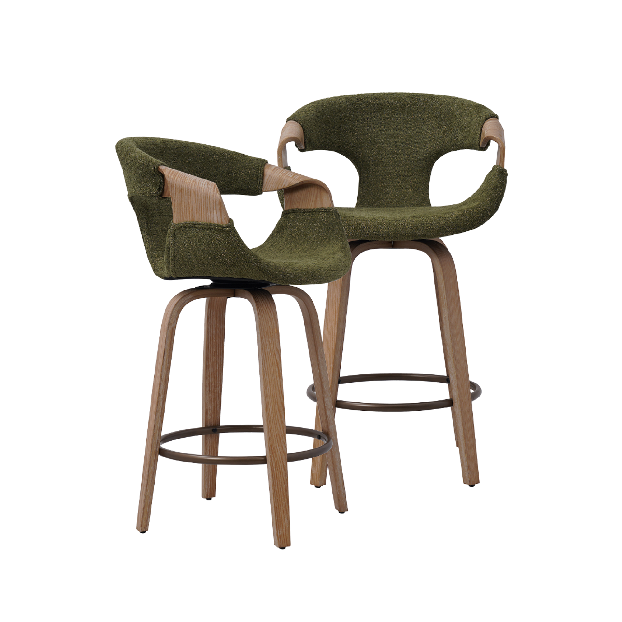 Tabouret de bar en bois de sapin et tissu vert Miriya (lot de 2)
