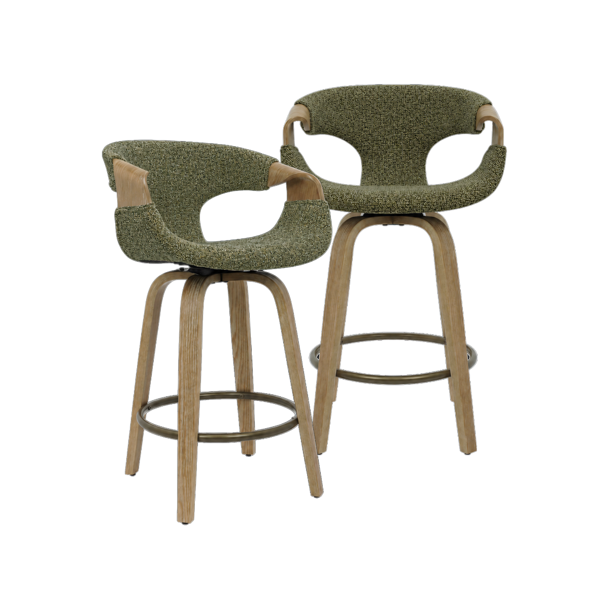 Tabouret de bar en bois de sapin et tissu vert Miriya (lot de 2)