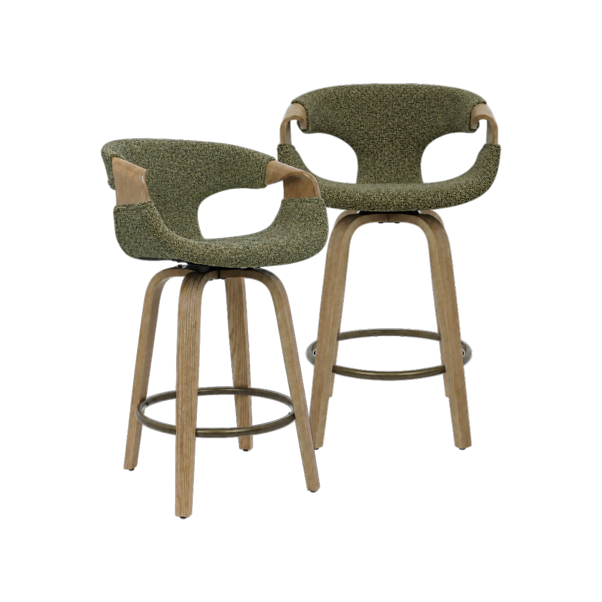 Tabouret de bar en bois de sapin et tissu vert Miriya (lot de 2)